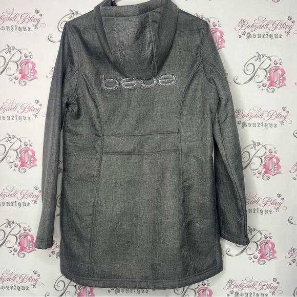 Bebe sport coat jacket windbreaker raincoat fleece interior grey with crystals - Picture 2 of 8
